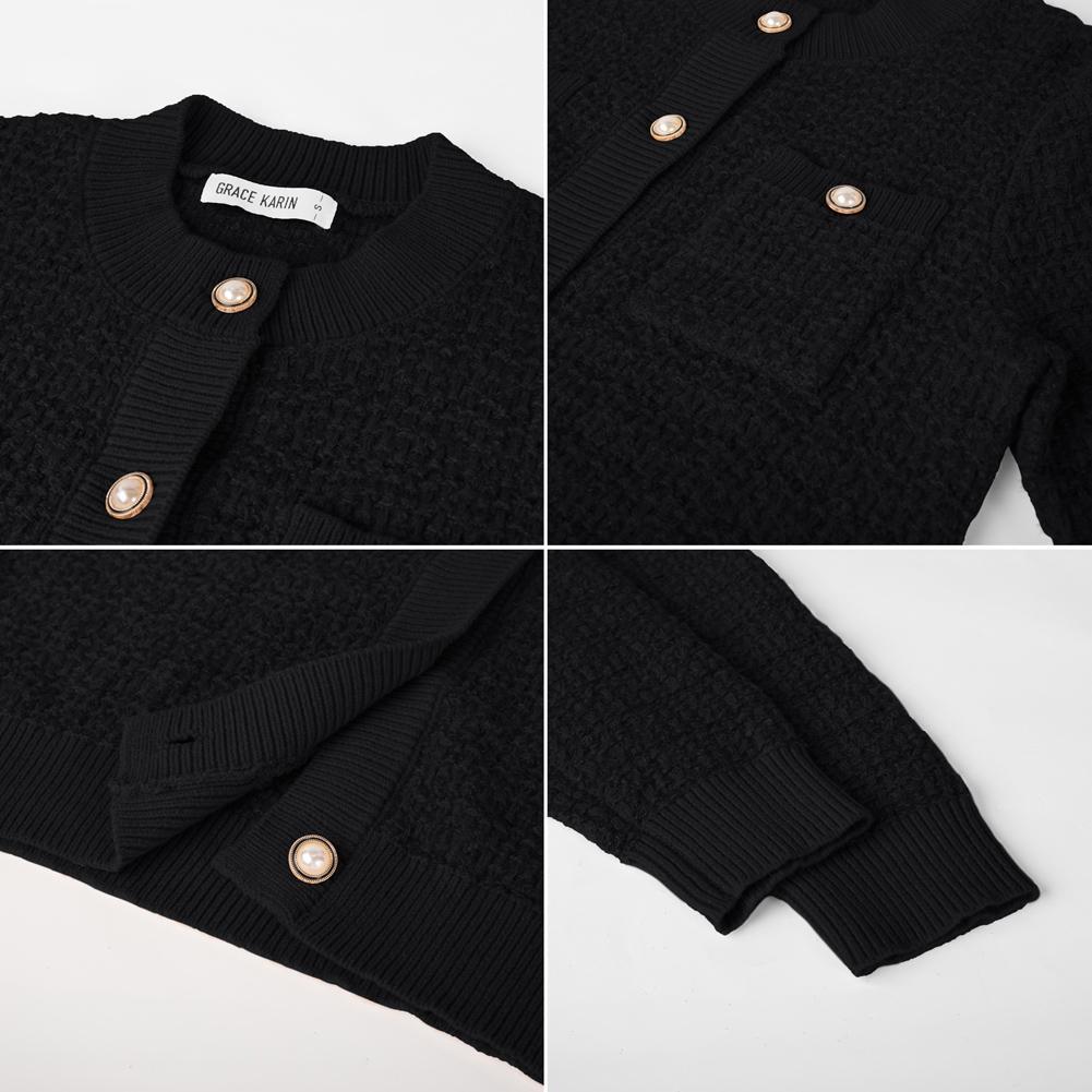 GRACE KARIN Womens Open Front Button Down Long Sleeve Texture Knit Cardigan Sweaters with Pockets