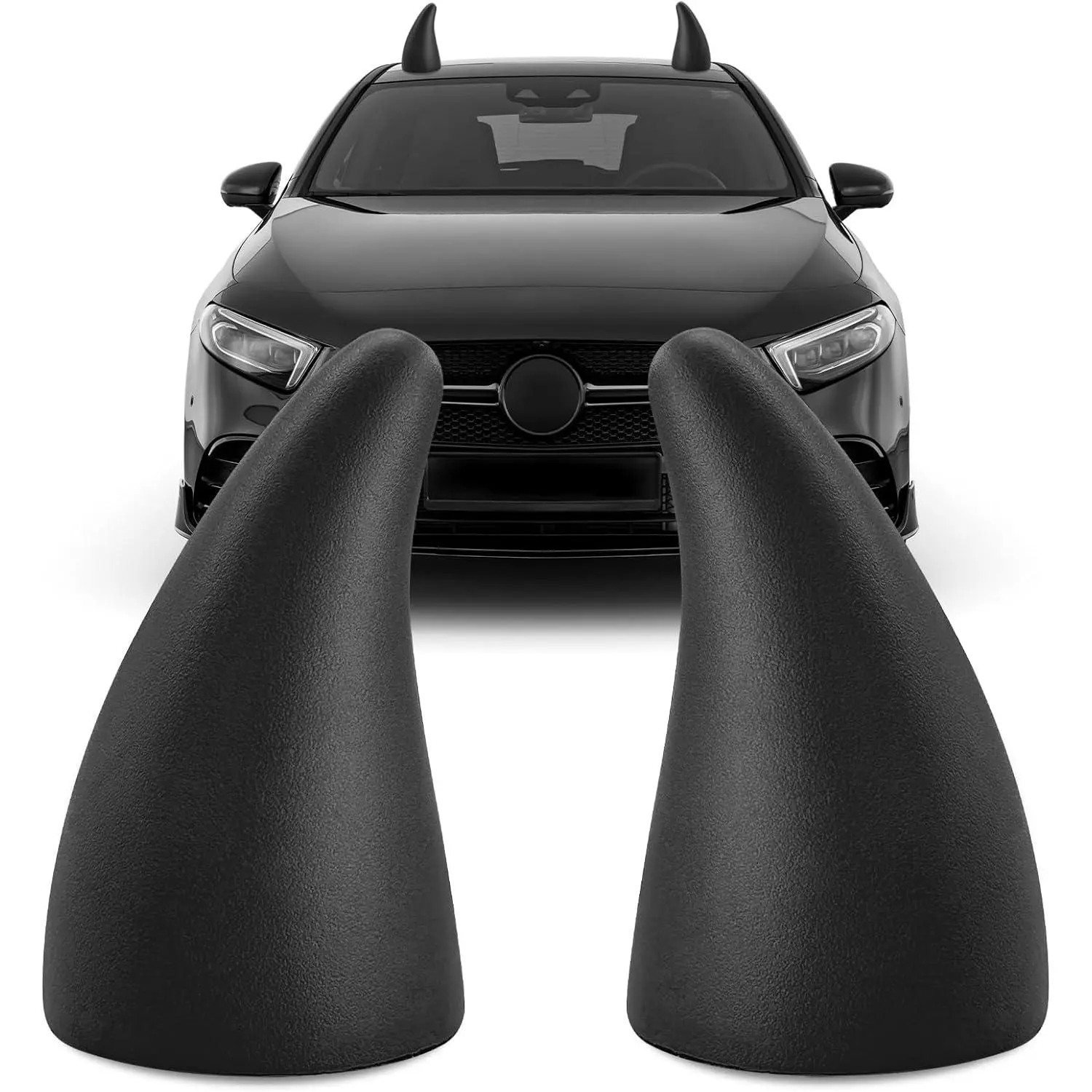 2 PCS Car 3D Devil Horns Sticker, 4.3" Bull Horns Auto Roof Decor Elastic Anti-Collision Bumper Decal, Creative Devil Horn Ornament Exterior Accessories for Car Truck Helmet (Black)