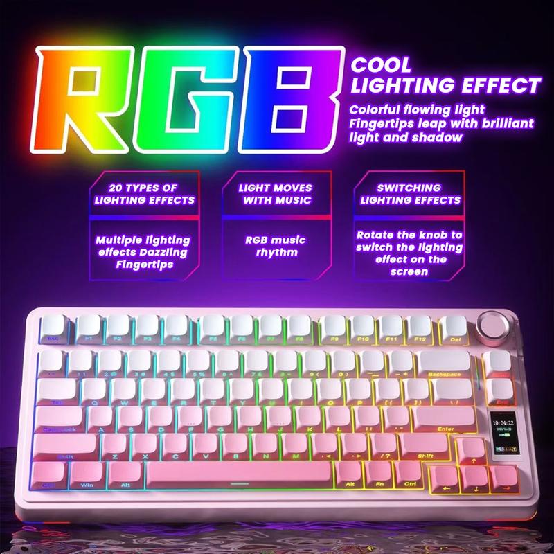 AULA S75Pro Wireless Mechanical Keyboard, Hot swappable keyboard, With Gasket Structure Featuring Five-layer Sound-Absorbing Filling Full-key Hot-Swap Design Multimedia Display RGB Lighting Effects Suitable For Office, e-Sports, Gaming