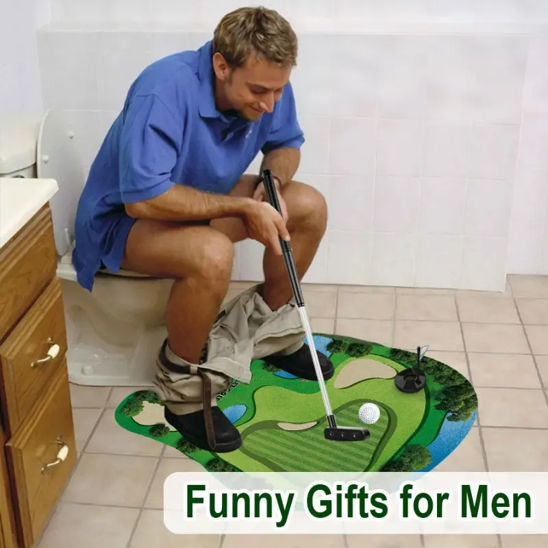Unisex Mini Golf Toilet Leisure Sports Toy Set, Humorous Fabric Mat, Retractable Club (Bag Charm Accessory)
