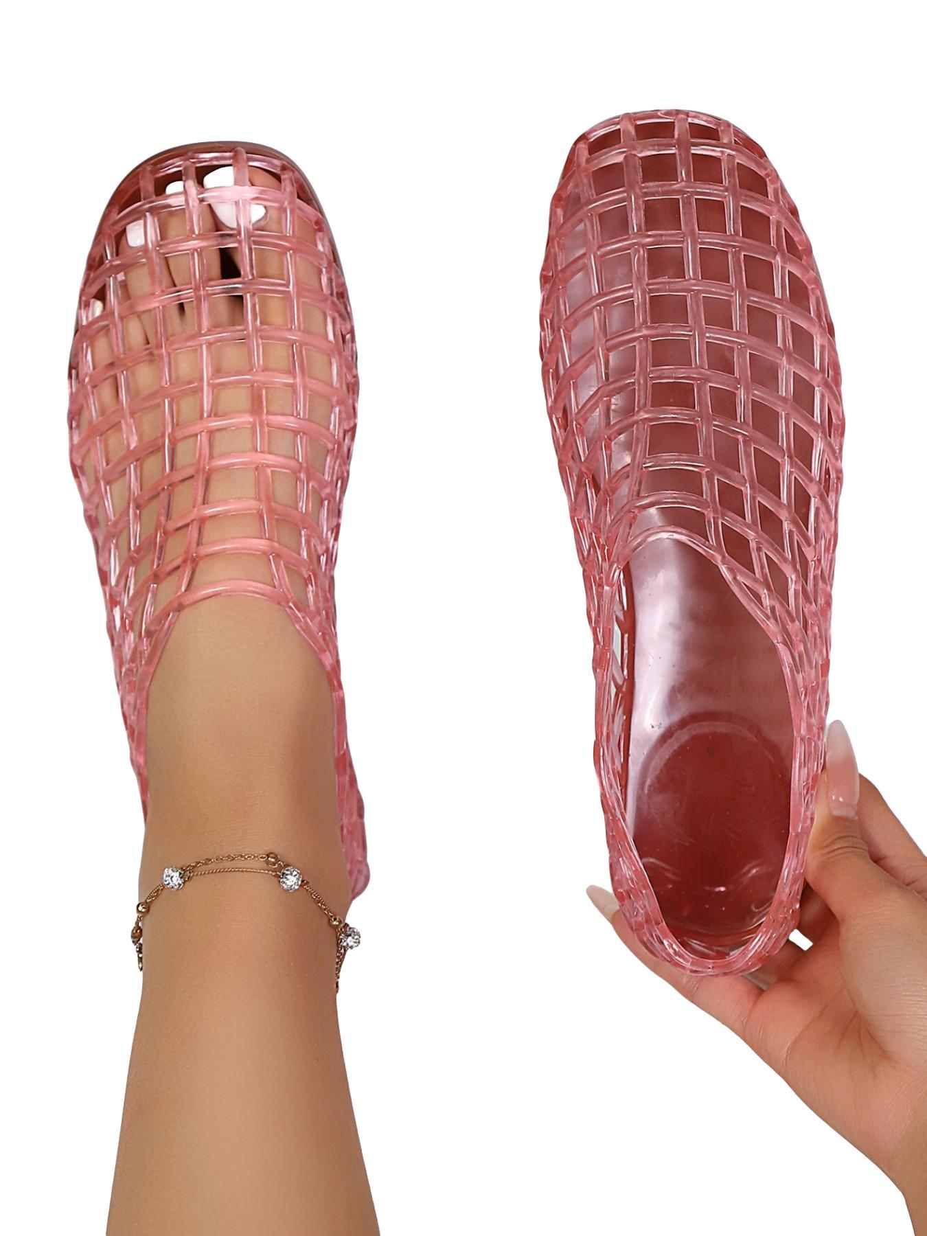 Women's Transparent Hollow Out Jelly Sandals, Elegant Comfortable Ballet Flats, Round Toe, Ideal for Beach and Outdoor Summer Shoes
