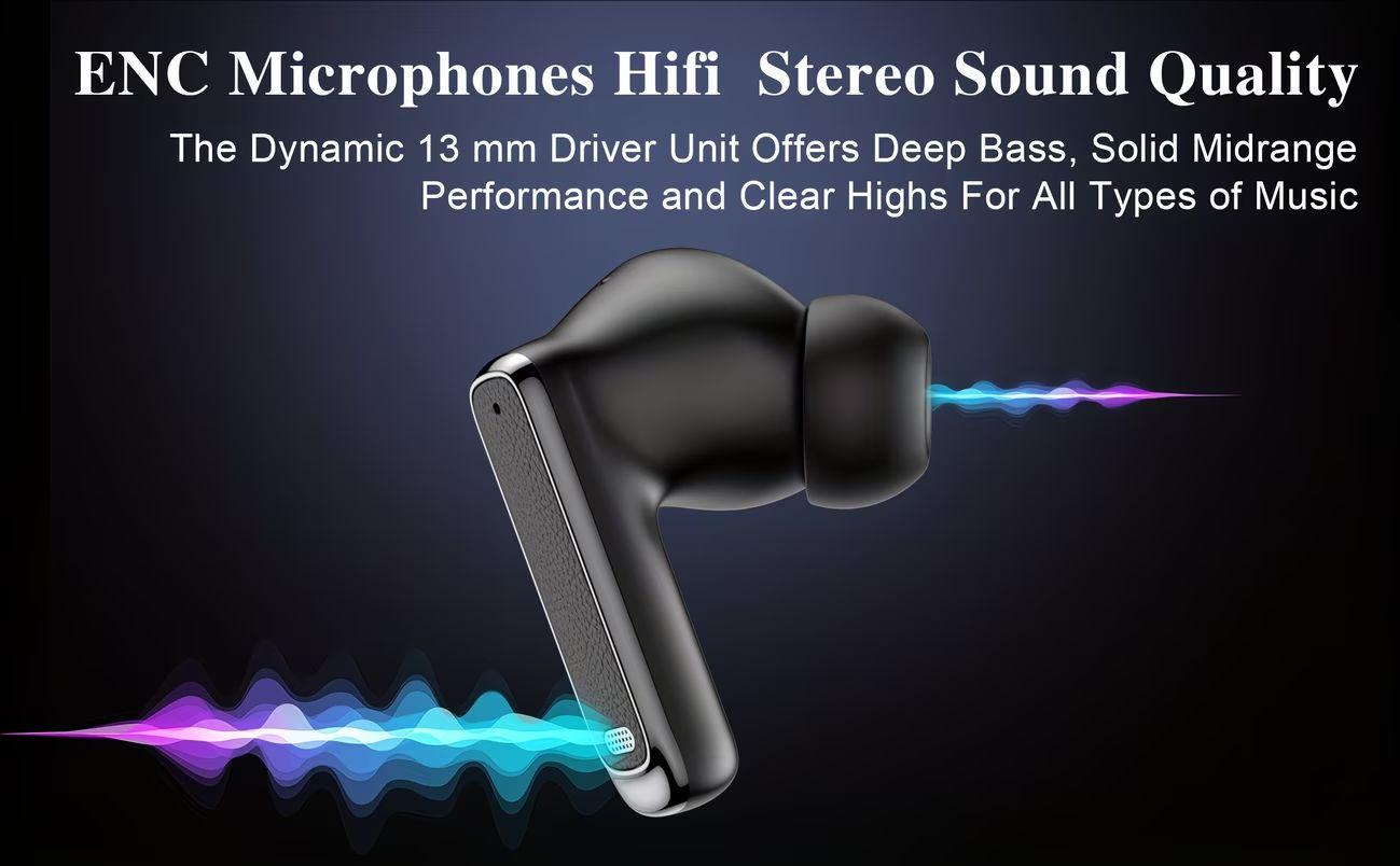 New in-ear wireless earbuds, Bluetooth 5.4, ENC noise-canceling microphone, powerful bass, USB‑C charging, comfortable design, clear Hi‑Fi stereo sound, long battery life, suitable for outdoor activities, work, and sports, compatible with all smartphones,