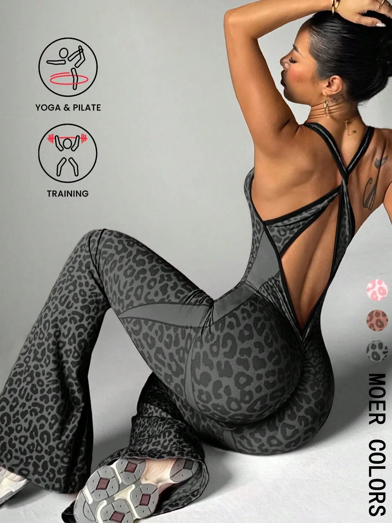 Women's Leopard Print Jumpsuit, Sexy Deep V Backless Design, Slim-Fitting Knit Material, Unlined Plain Surface, Batch Number 202604
