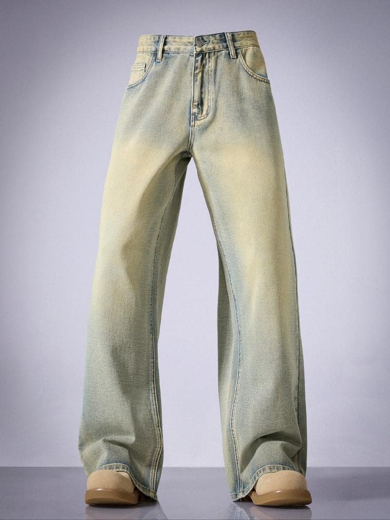 Men's Vintage Washed Straight Leg Denim Jeans, Casual Street Style Jeans, Perfect Gift for Husband or Boyfriend