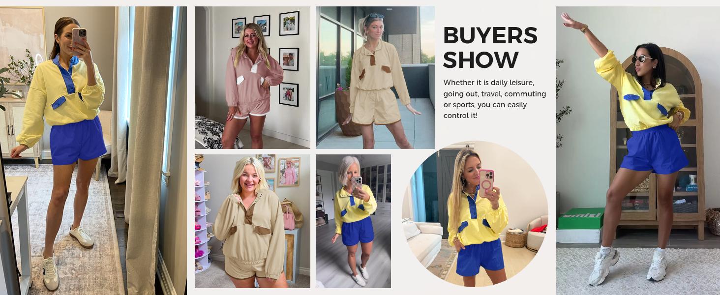 Fisoew Womens 2 Piece Outfits Sweatsuits Casual Snap Color Block Sweatshirts Running Shorts Sets Fall Loose Tracksuits FallFreshness SpringStatements Fisoew Womens 2 Piece Outfits Sweatsuits Casual Snap Color Block Sweatshirts Running Shorts Sets Fall Loose Tracksuits FallFreshness SpringStatements