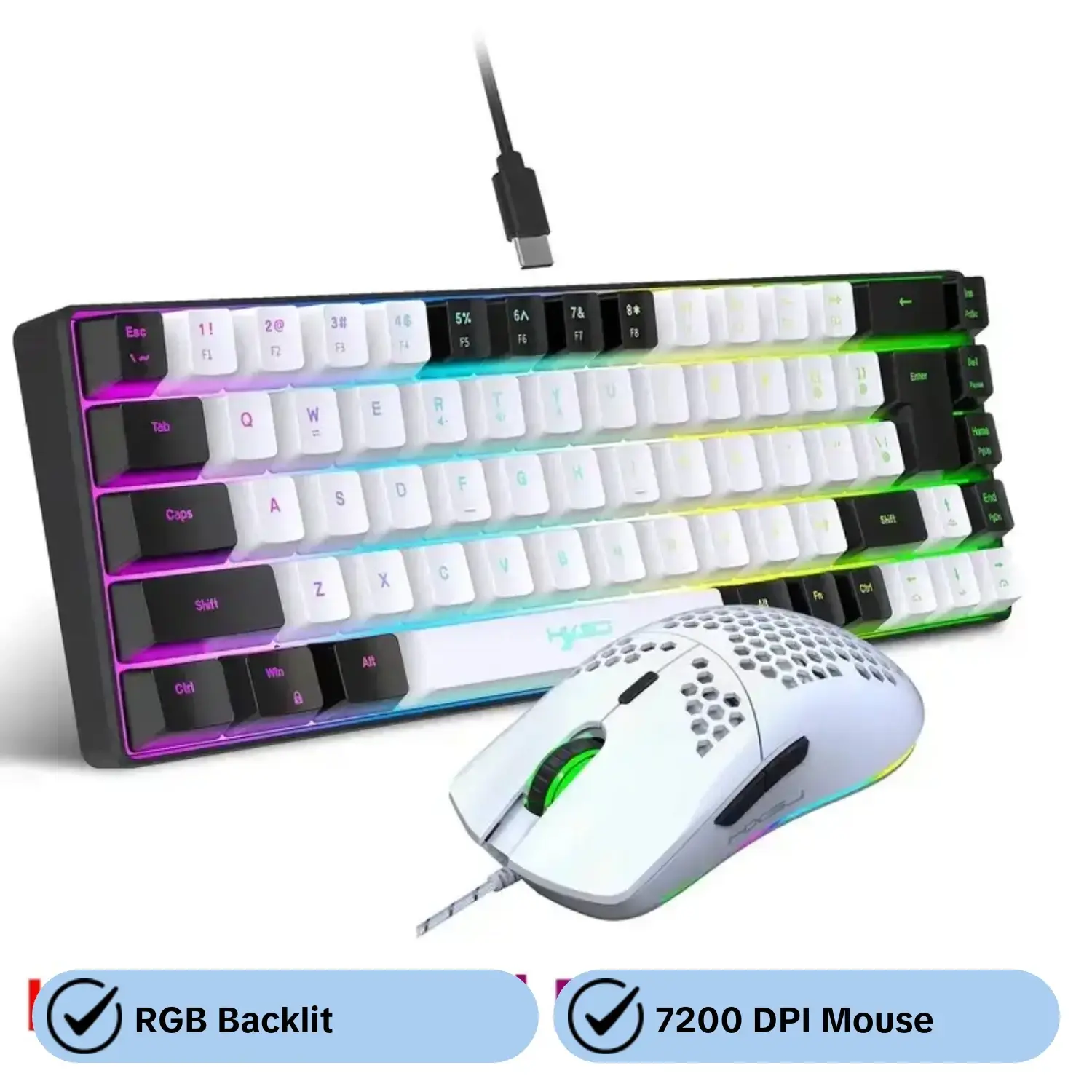 65% Gaming Keyboard and Mouse Combo, RGB Backlit Keyboard + 7200 DPI Gaming Mouse, Ultra-Compact Anti-Ghosting Wired Keyboard and Mouse for PC Laptop Gamer, LED Backlit Keyboard, RGB Backlight Keyboard, Keyboard Mouse Set, Pc Accessories Gaming