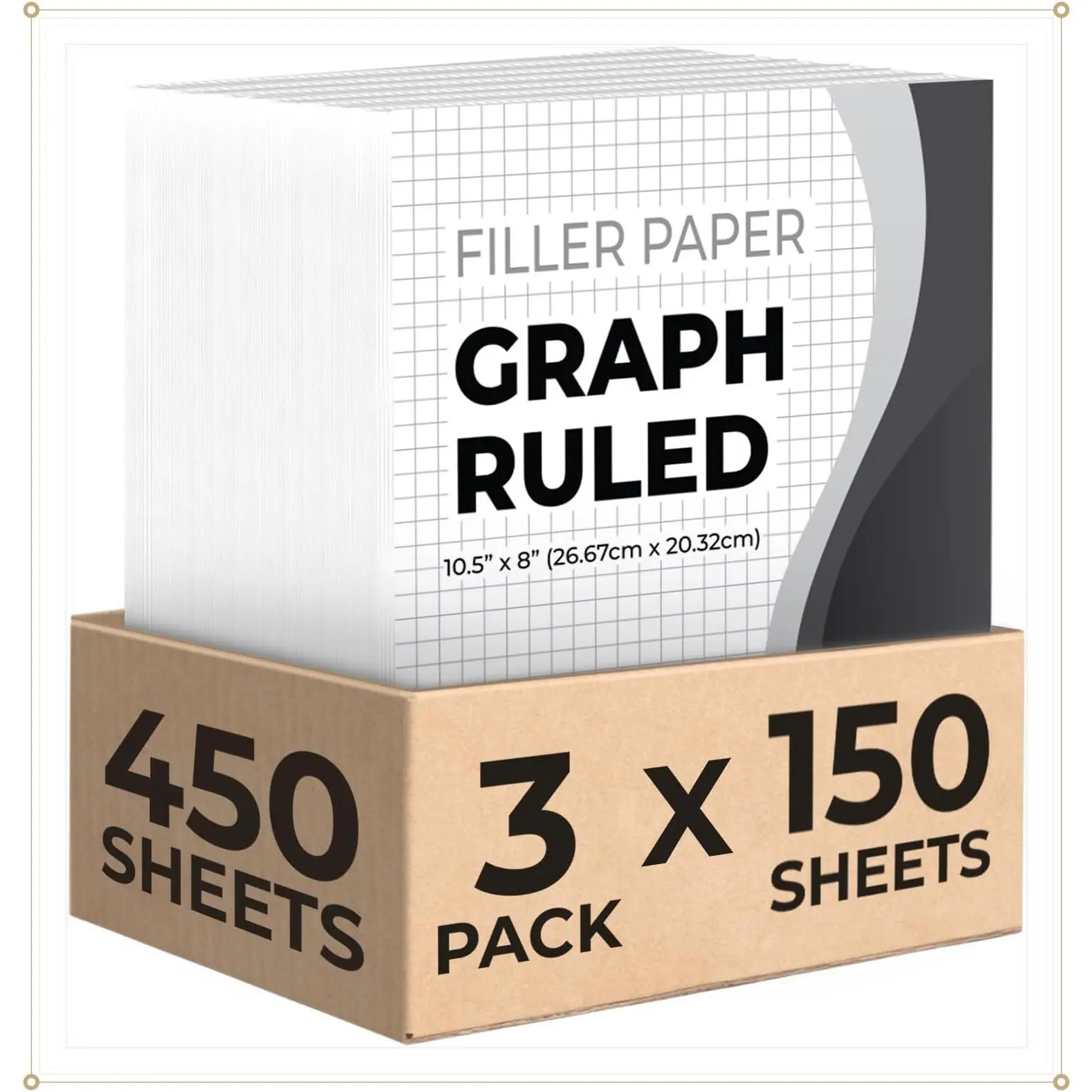 450 Sheets Graph Paper, 3 Pack, 4x4 Grid Paper, Notebook Paper | Loose Leaf Paper, 8" x 10.5", 3 Hole Punched, Bulk Paper, Thick Graphing Paper, Quad Ruled Paper, Back to School SuppliesGift