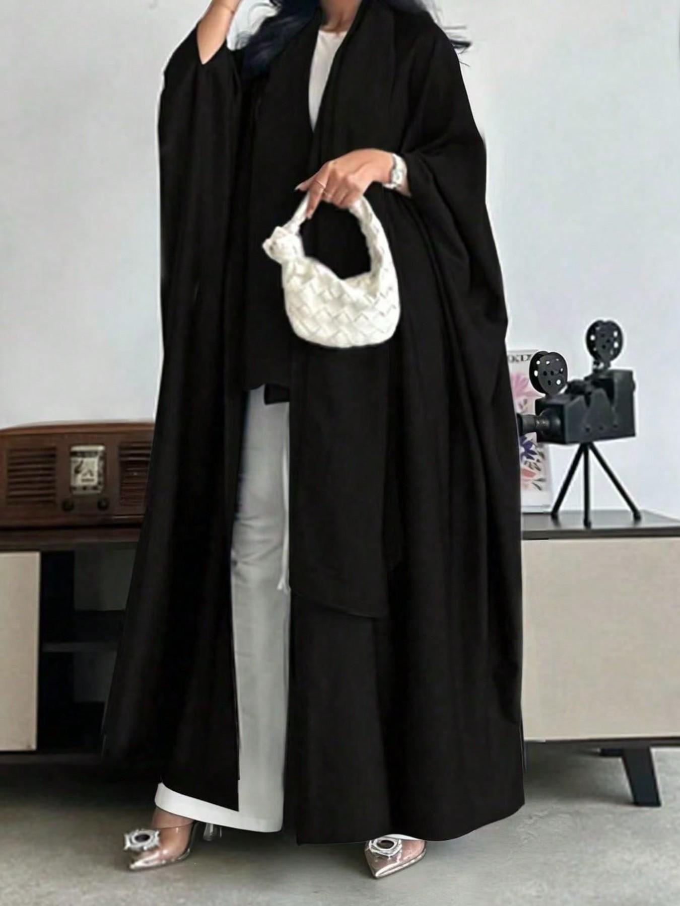 Modest Loose Abaya, 7 Colors Available, Plain Open Front Coat for Daily Commute, No Scarf Included, Women's Casual Fashion Abaya