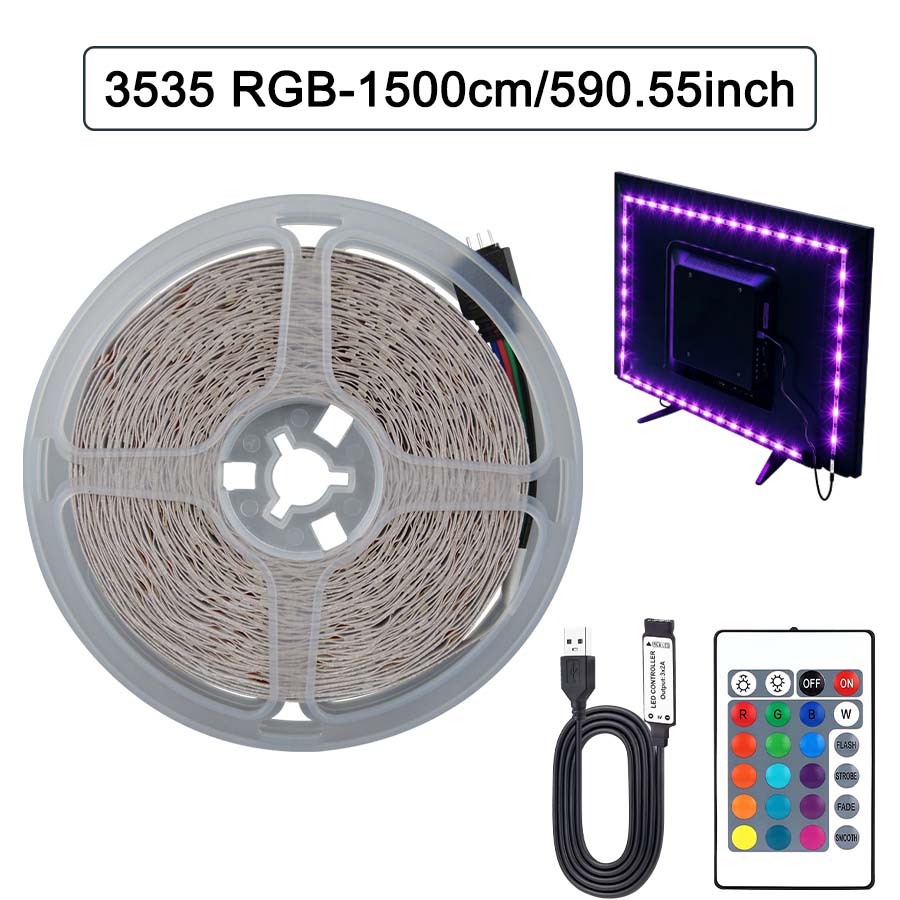 1PC RGB LED TV Backlight Strip, 24-Key Remote, Adjustable Brightness, Dynamic Mode, 39.37-590.55 Inches, Ideal for Gaming Room and Home Decor