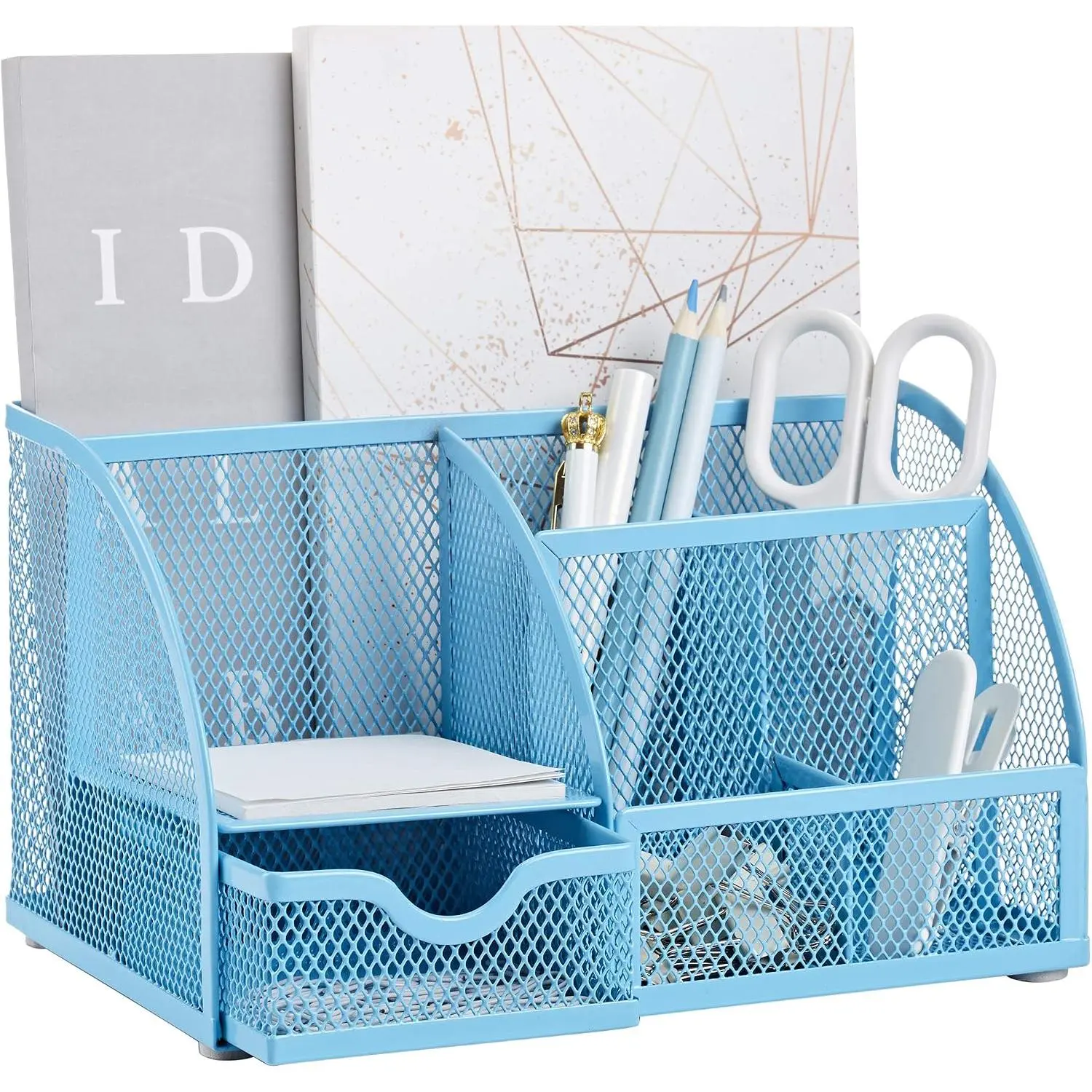 Desk Organizer Wire Mesh 3 Tier Sliding Drawers Paper Sorter/Multifunctional/ Solid Construction for Letters, Documents, Mail, Files, Paper, ' Art Supplies (Blue)