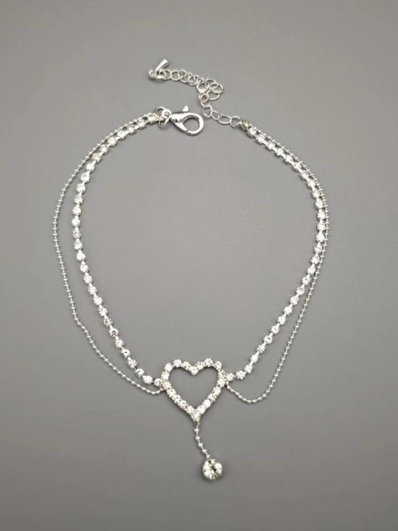 Viral Heart Anklet for Women, Sparkly Rhinestone Ankle Bracelet, Dainty Heart Charm Foot Jewelry, Gold/Silver Tennis Anklet, Trendy Layered Anklet, Perfect for Beach, Party & Date Night, 2026 Summer Must-Have