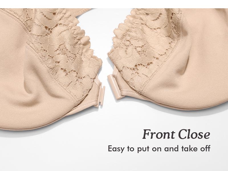 DELIMIRA Women's Front Closure Bras Posture Full Coverage Plus Size Lace Underwire Unlined Bra
