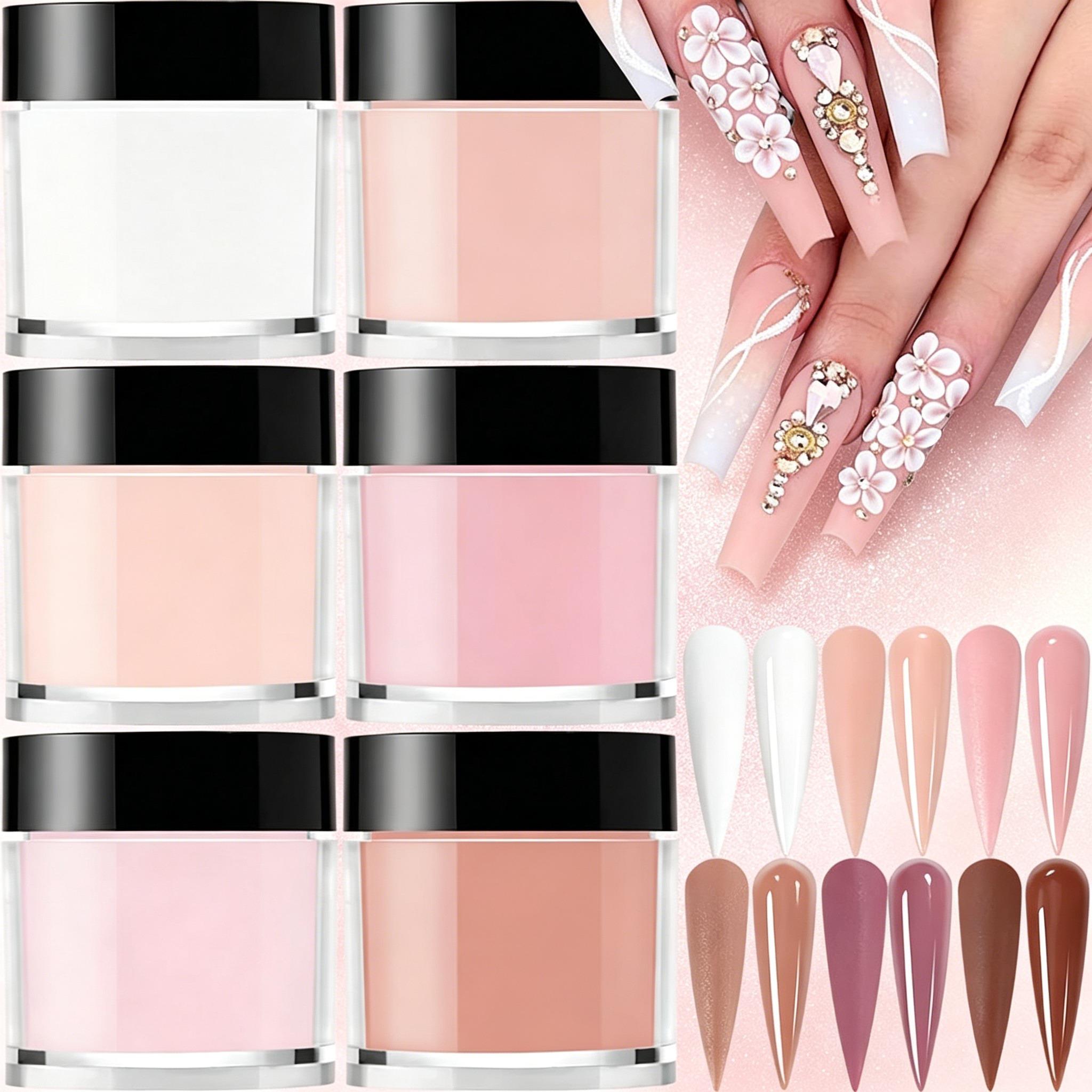 6-color acrylic nail powder set, nude pink and white professional polymer powders, suitable for nail extensions, 3D carving, and French nails, long-lasting and durable, suitable for DIY and salon use, Diy Nails Art, Nail Art Supplies