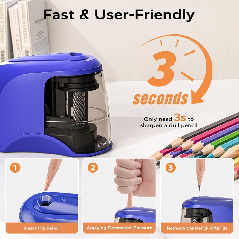 Electric Pencil Sharpener, Automatic Pencil Sharpener Plug in for No.2/Colored Pencils(6-8mm), USB/Battery Operated Pencil Sharpener for School/Classroom/Office/Home (Blue)