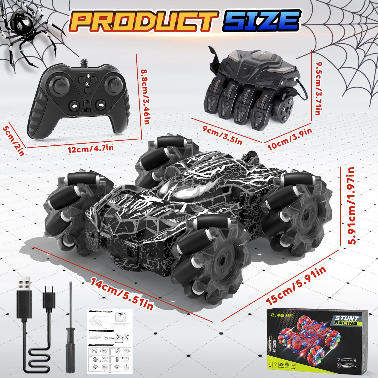 Spider Remote Control Car, Gesture Sensing RC Stunt Car, Double Sided Race Car with Headlight, 360° Rotating RC Drift Car, 4WD Rechargeable RC Stunt Car, outdoorfun, Christmas gifts, BlackFriday