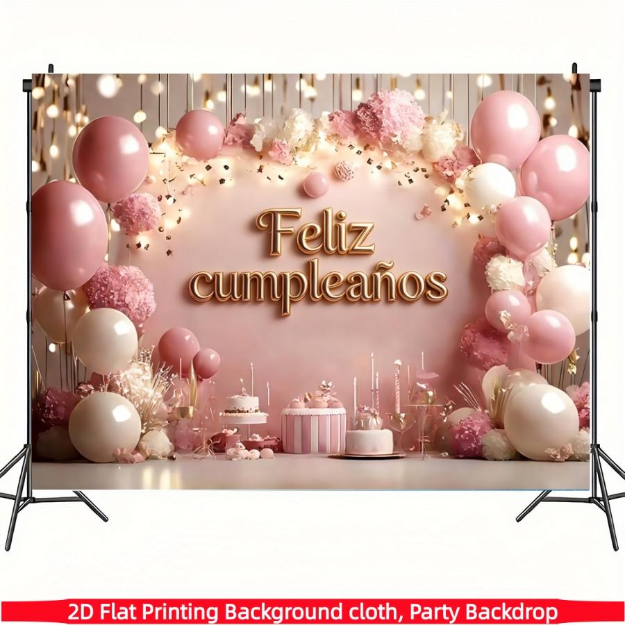 Shiny Princess Theme Flower and Cake Birthday Banner, Party Flag, Polyester Material, Home Decor, Indoor Outdoor Parties, Photo Background