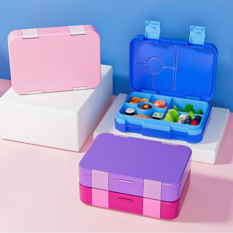 Portable Dual-Clasp Student Bento Box, Leak-Proof Lunch Container with Compartments, Square Microwave Heating Friendly