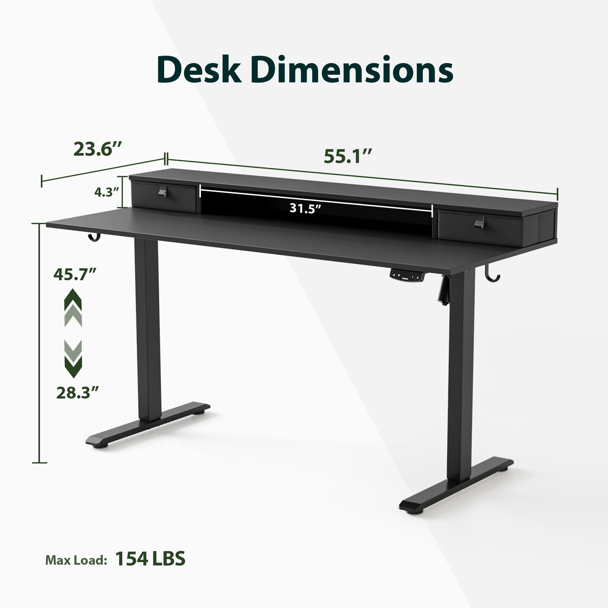 Electric Standing Desk with 2 Drawers, Height Adjustable Desk with 2 Memory Keys, Ergonomic Sit-Stand Computer Desk with Hooks for Home Office Electric Standing Desk with 2 Drawers, Height Adjustable Desk with 2 Memory Keys, Ergonomic Sit-Stand Computer Desk with Hooks for Home Office