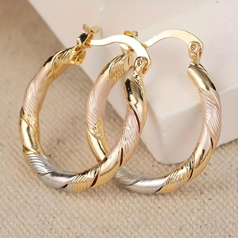 2 Pairs Twisted Round Hoop Earrings, 14K Gold Plated Copper Fashion Ear Jewelry, Unisex Stylish Earrings Ideal for Wedding Party Birthday Gift Daily Wear