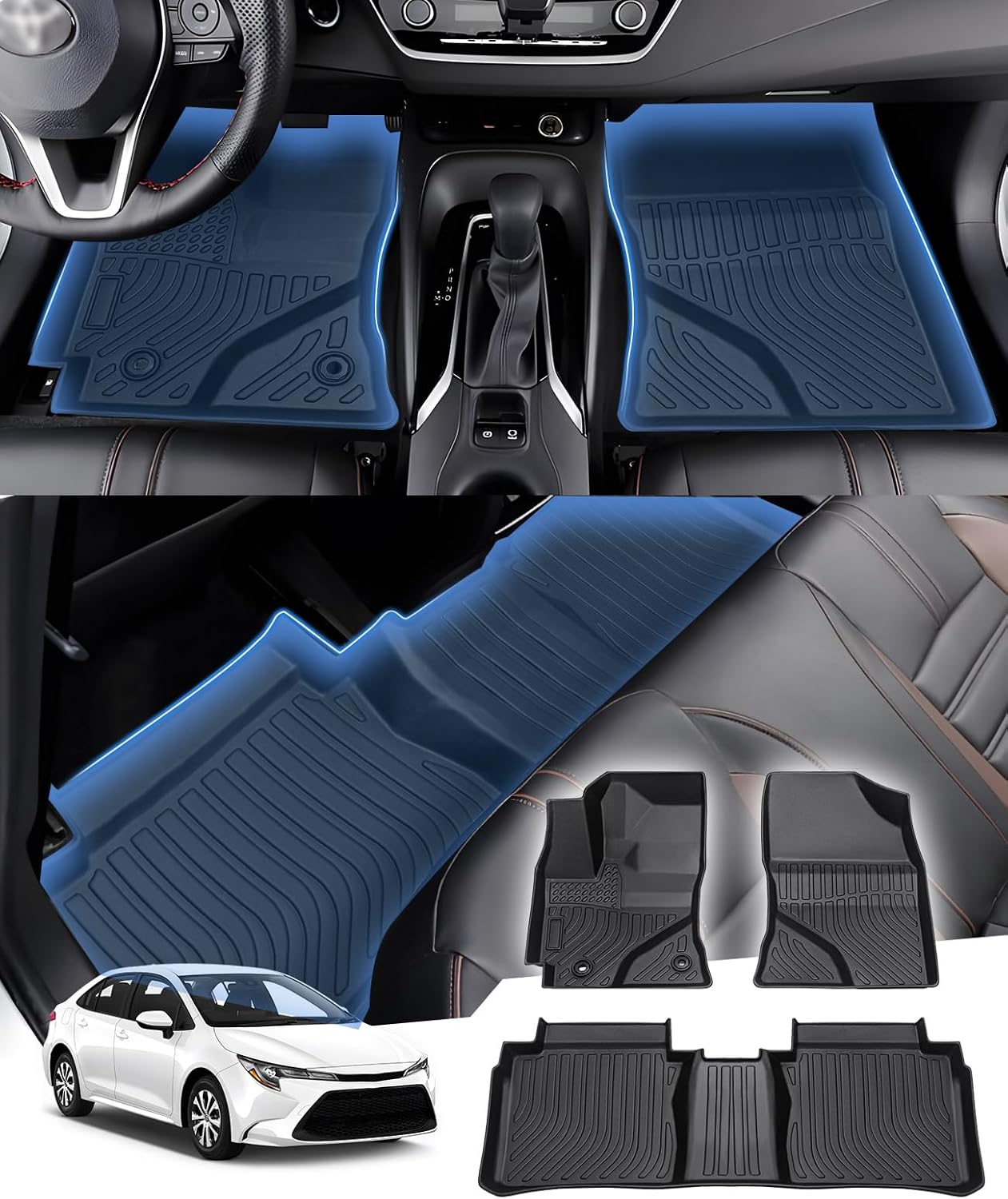 Canvcle TPE Floor Mats for Toyota Corolla 2014-2019 All Weather Guard Liner Non-Slip Black Car Interior Kit Accessories Sedan Only
