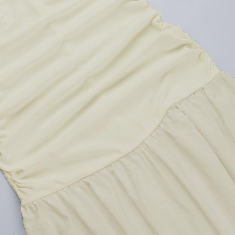 YJ24627PFO-White Dress, Spring Break Womens Elegant Off-shoulder Slim-fitting Long Dress, Tube Top Hollow A-Line Holiday Casual Dress for Women