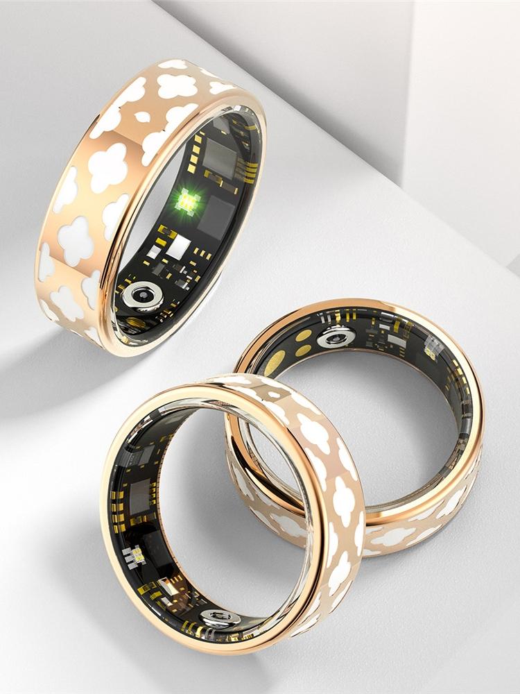 Rose Gold Enamel Rhombus Smart Ring, Blood Pressure, Oxygen, Sleep, Heart Rate, Step Counter, Waterproof, Health Monitor, Party Essential