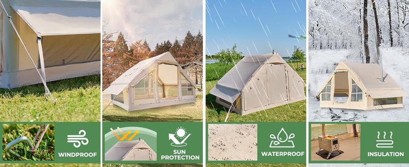 DoCred Inflatable Camping Tent with Pump, Glamping Tents for 4-6 People, Easy Set up 4 Season Waterproof Windproof Outdoor Blow Up Tent, Luxury Cabin Tent with Mesh Windows & Doors