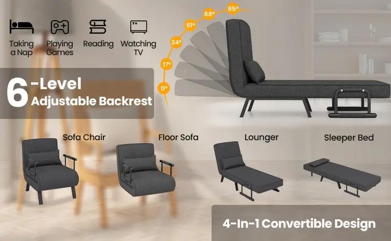 Sofa bed-Convertible 4-in-1 , Adjustable Lounge Chair with 6-Position Backrest, Folding Armchair Recliner for Living Room, Bedroom, and Office Indoor Furniture