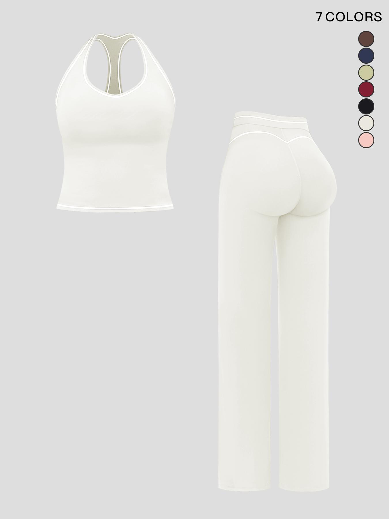 Women's Yoga Set with Dual Shoulder Straps, High-End Feel Sportswear, Running & Exercise, Colorblock Fleece Fabric, High Stretch Sporty Women's Yoga Set with Dual Shoulder Straps, High-End Feel Sportswear, Running & Exercise, Colorblock Fleece Fabric, High Stretch Sporty