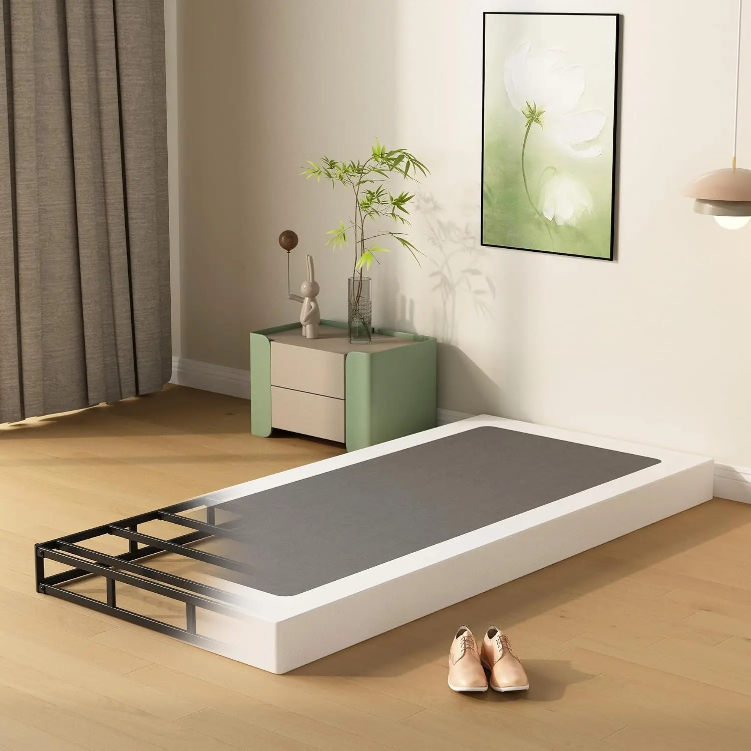 4 Inch Heavy Duty Twin Box Spring with Fabric Cover, No Noise Mattress Foundation, Strong Metal Frame, Easy Assembly, Black