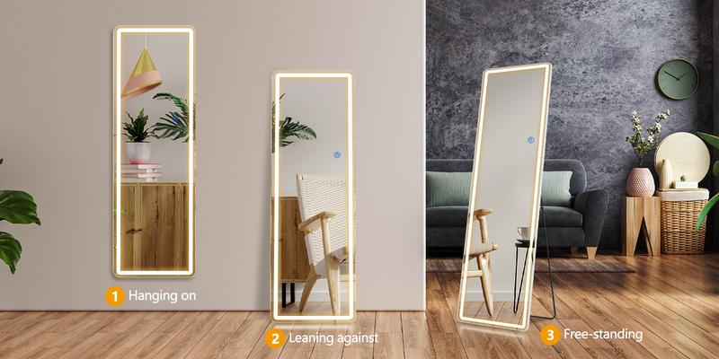RIMIKING LED Full-Length Mirror, Touch Button Control, Dimmable Brightness, Color Temperature Options,Home Decor, Hd Glass,2164N