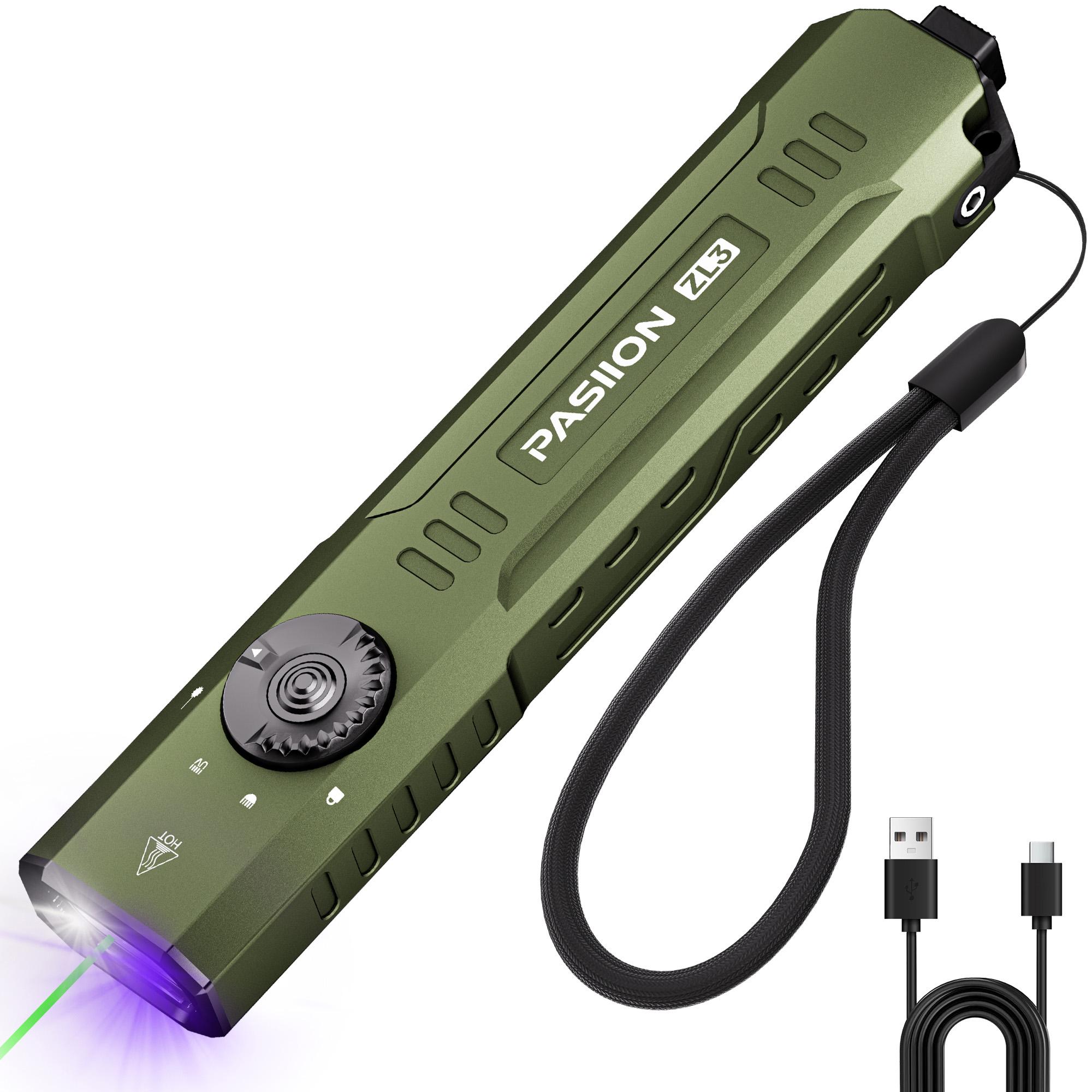 1500 Lumens Rechargeable Edc Flat Panel with Green Laser, UV and LED Combo, Magnet Led Flashlight, Portable Pocket Light, Outdoor Emergency Torch