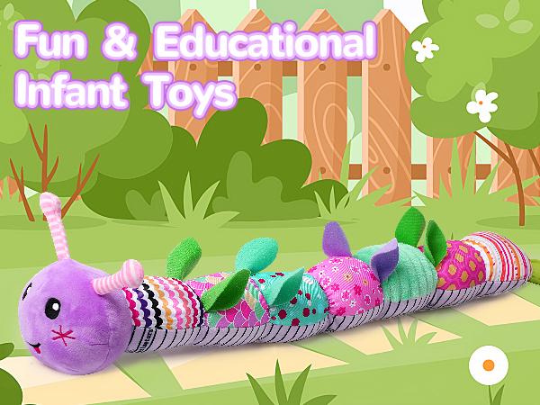 dearlomum Newborn Baby Girl Gift Toys Infant Tummy Time Musical Stuffed Animal with Crinkle Rattle Textures Baby Boy Girl Gifts Nursery Playpen