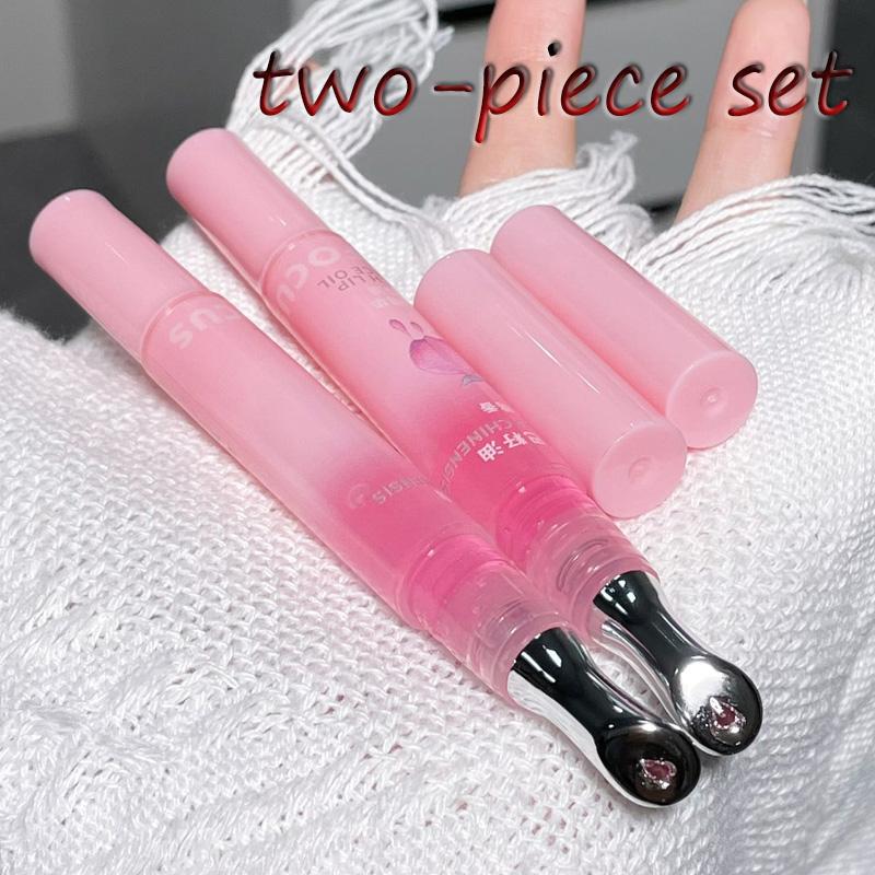 Peach Flavor Hydrating Lip Oil Balm & Lip Gloss Stick, Long-Lasting Moisturizing Care, Bright Radiant Glossy Shine, Reduces Dryness & Wrinkles, No Alcohol/Aerosol