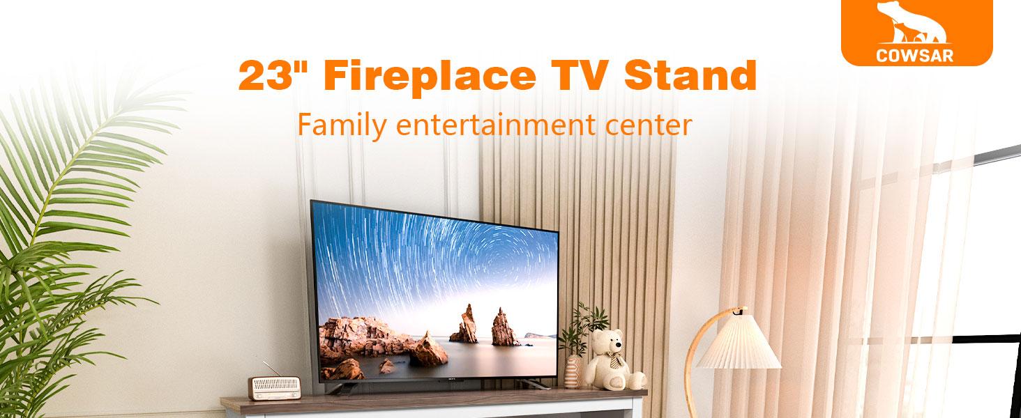 COWSAR Electric Fireplace TV Stand for TVs up to 70", Free Standing 23'' Fireplace Heater with Remote Control, Modern Farmhouse Entertainment Stand for Living Room