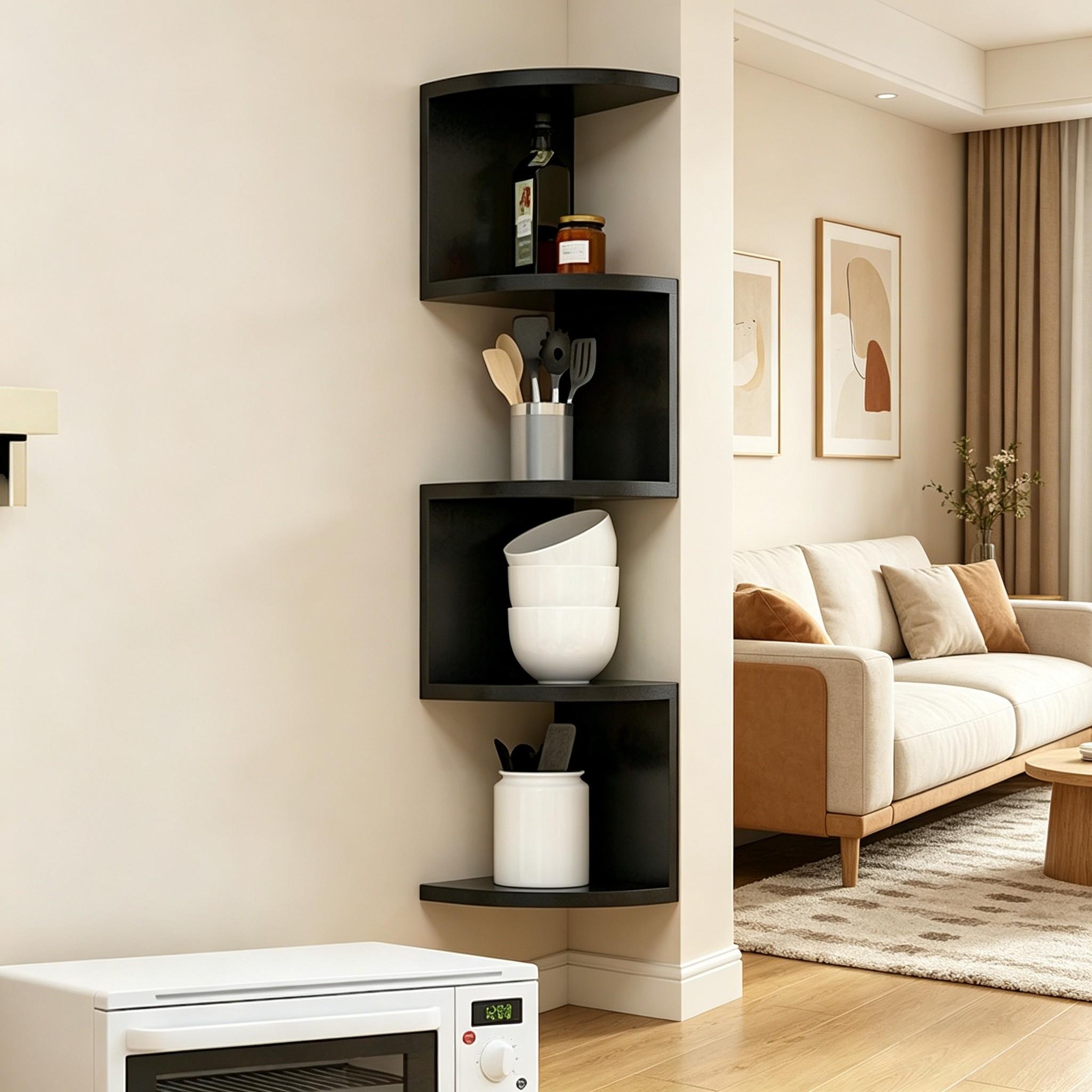 Creative Corner Shelf, No Drilling Wall-Mounted Triangular Storage Rack, Multi-Layer Thick Wood Plastic Board, Kitchen Bathroom Organizer