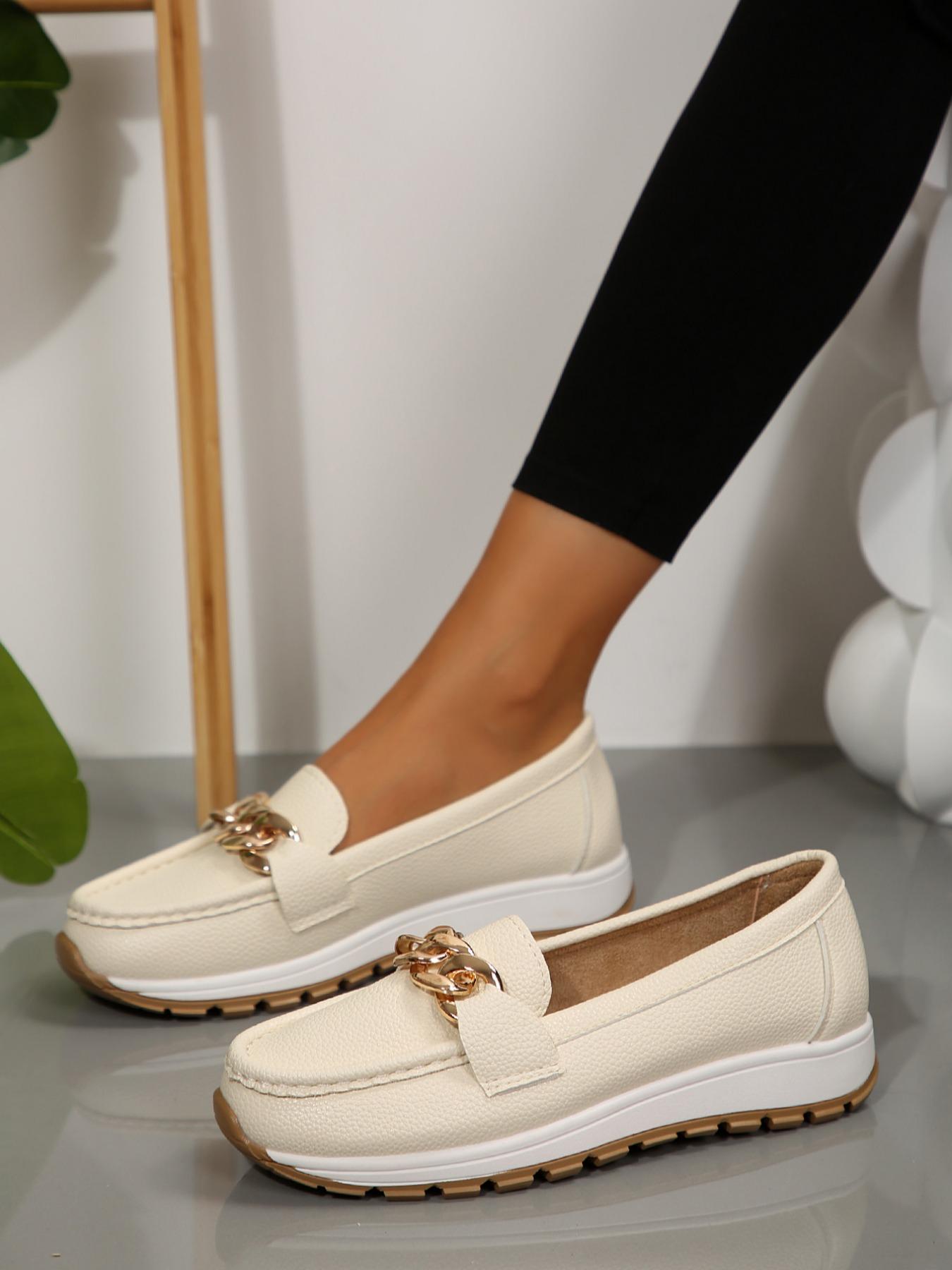 Women's Fashionable Chain Decorated Slip on Loafers, Casual Comfortable Soft Sole Shoes for Daily Wear, Trendy All-match Sneakers for Women & Girls