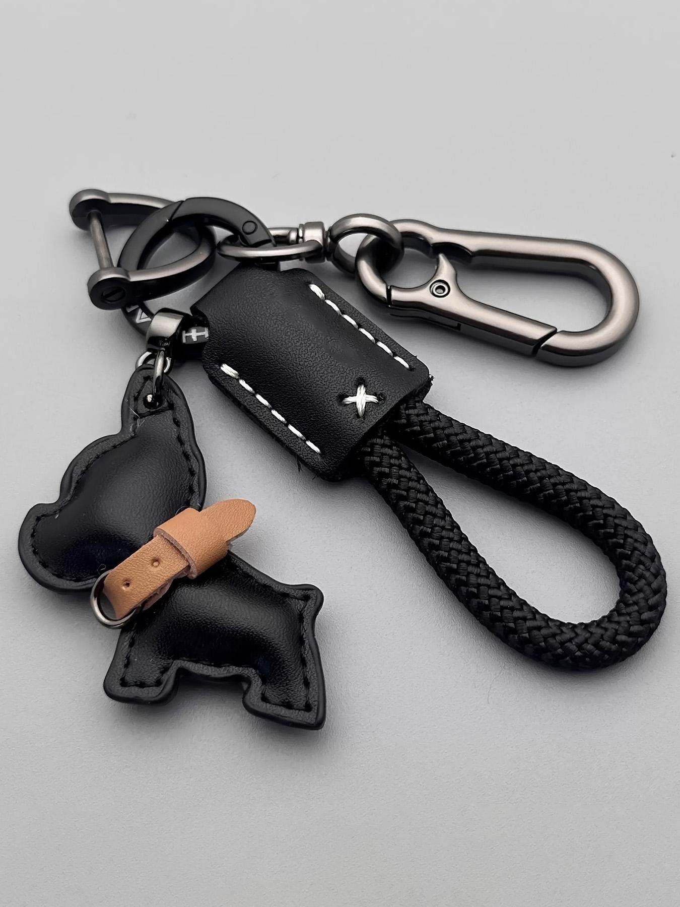 PU Leather Bulldog Keychain, Cute Plain Style Bag Charm, Fashionable Gift for All Seasons, Unisex Accessory for Men and Women