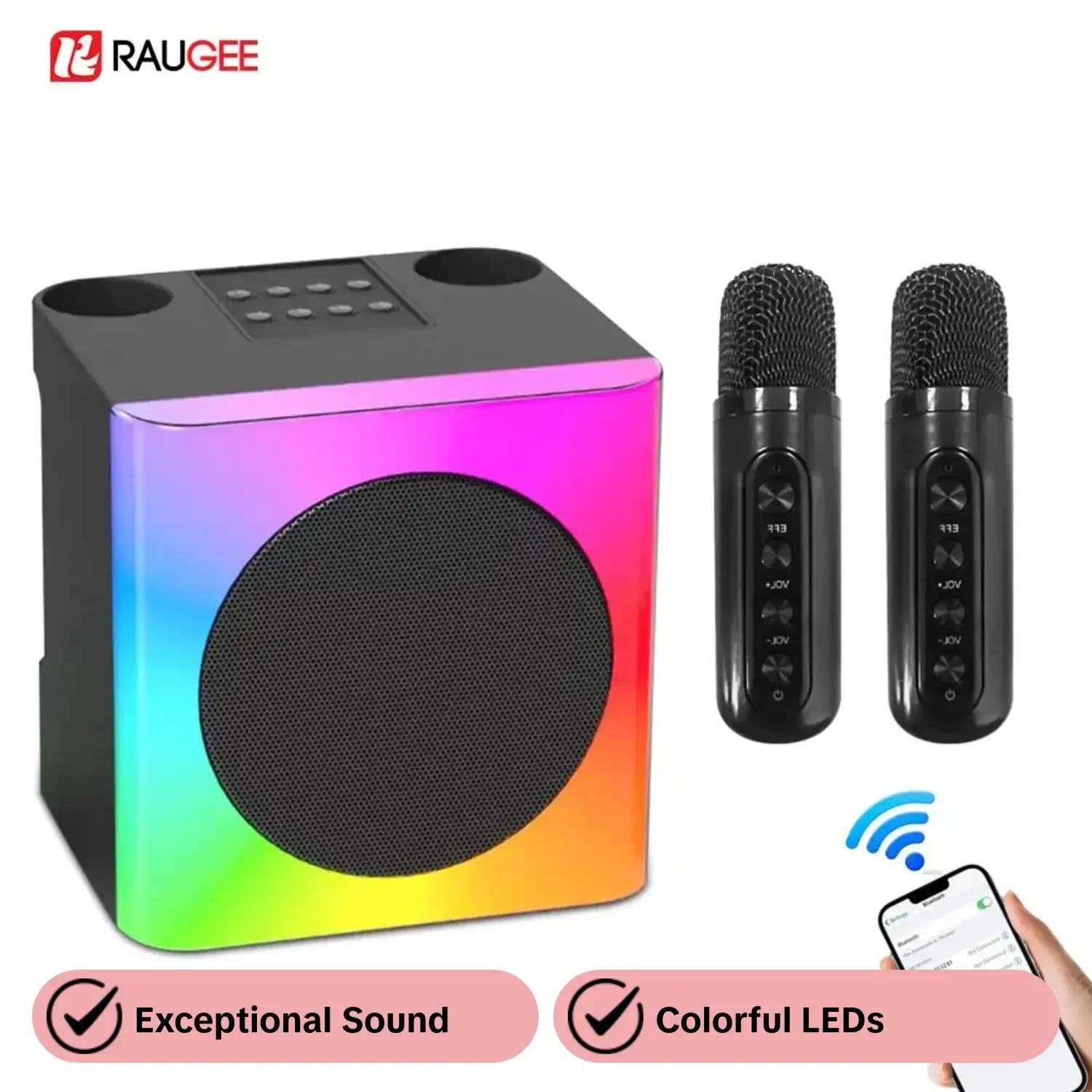 Mini Karaoke Speaker with 2 Wireless Microphones, Portable Karaoke Machine for Adults and Kids, Home Party Ktv Audio with Colorful LED Lights Portable Speakers, Karaoke Speaker System