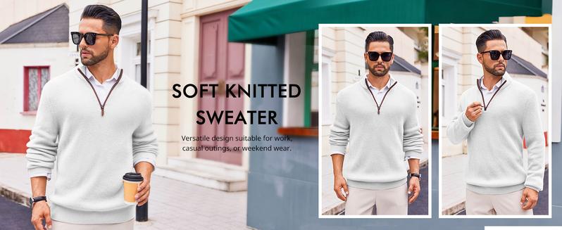 Runcati Christmas Gifts Men's Quarter-Zip Pullover Sweater Casual Mock Neck Winter Warm Ribbed Polo Sweaters Knitwear Classic Tops Runcati Christmas Gifts Men's Quarter-Zip Pullover Sweater Casual Mock Neck Winter Warm Ribbed Polo Sweaters Knitwear Classic Tops