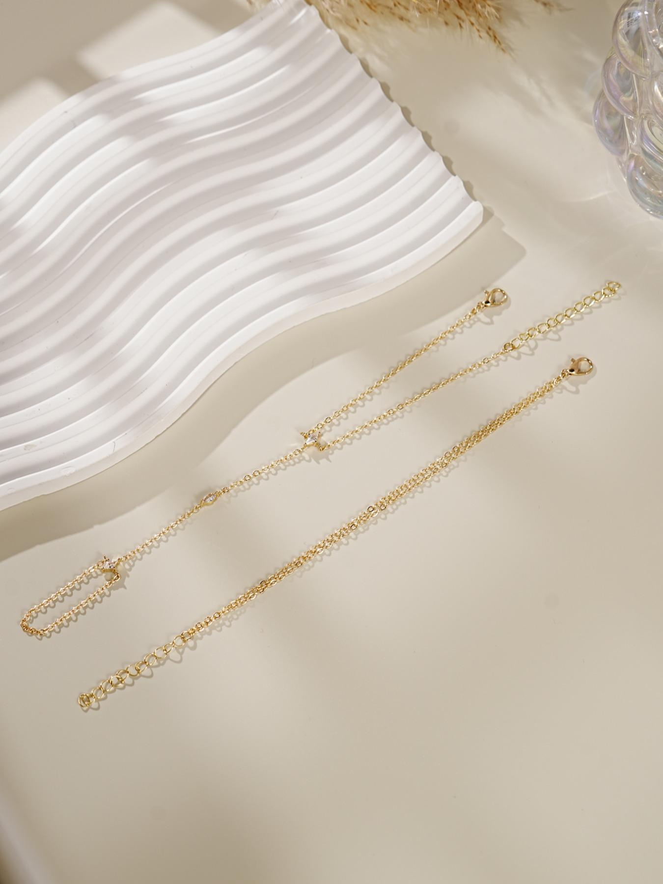 Women's Layered Zirconia Cubic Oxidized Finger Ring Bracelet Set, Perfect for Parties & Festivals, Sparkling Jewelry Accessories