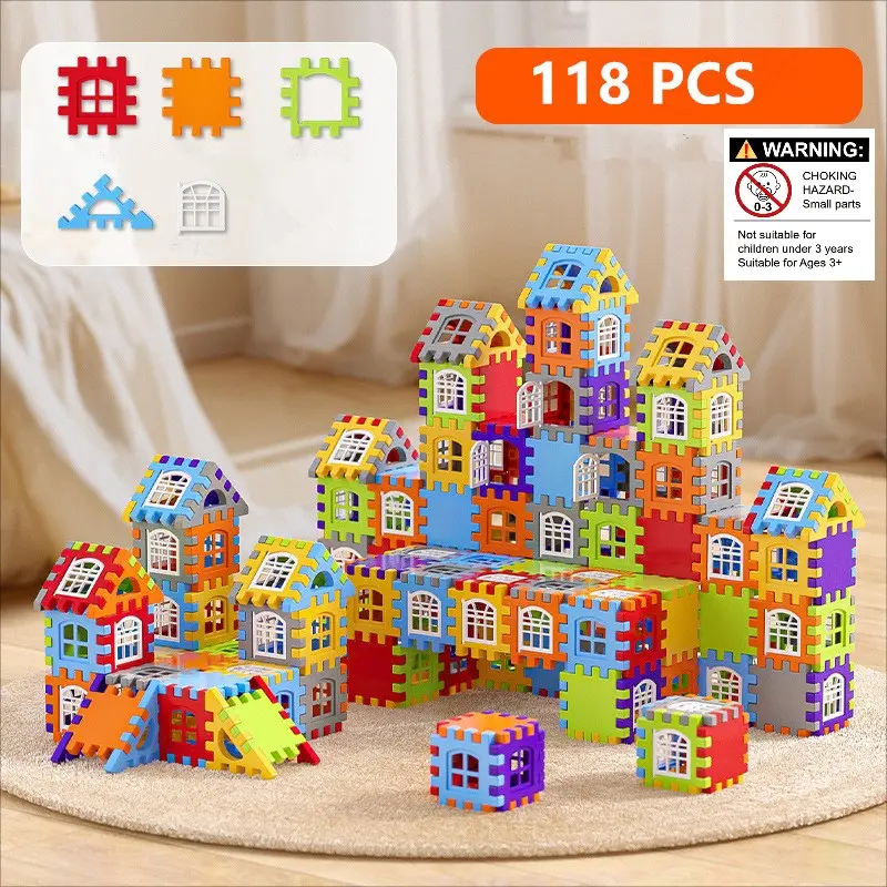 ✨200-piece house building blocks – educational toy for children 🔥 Interlocking plastic discs – DIY construction, STEM and sensory toy. Assorted colours. A gift ideal for developing fine motor skills in both boys and girls (colours, styles and patterns di