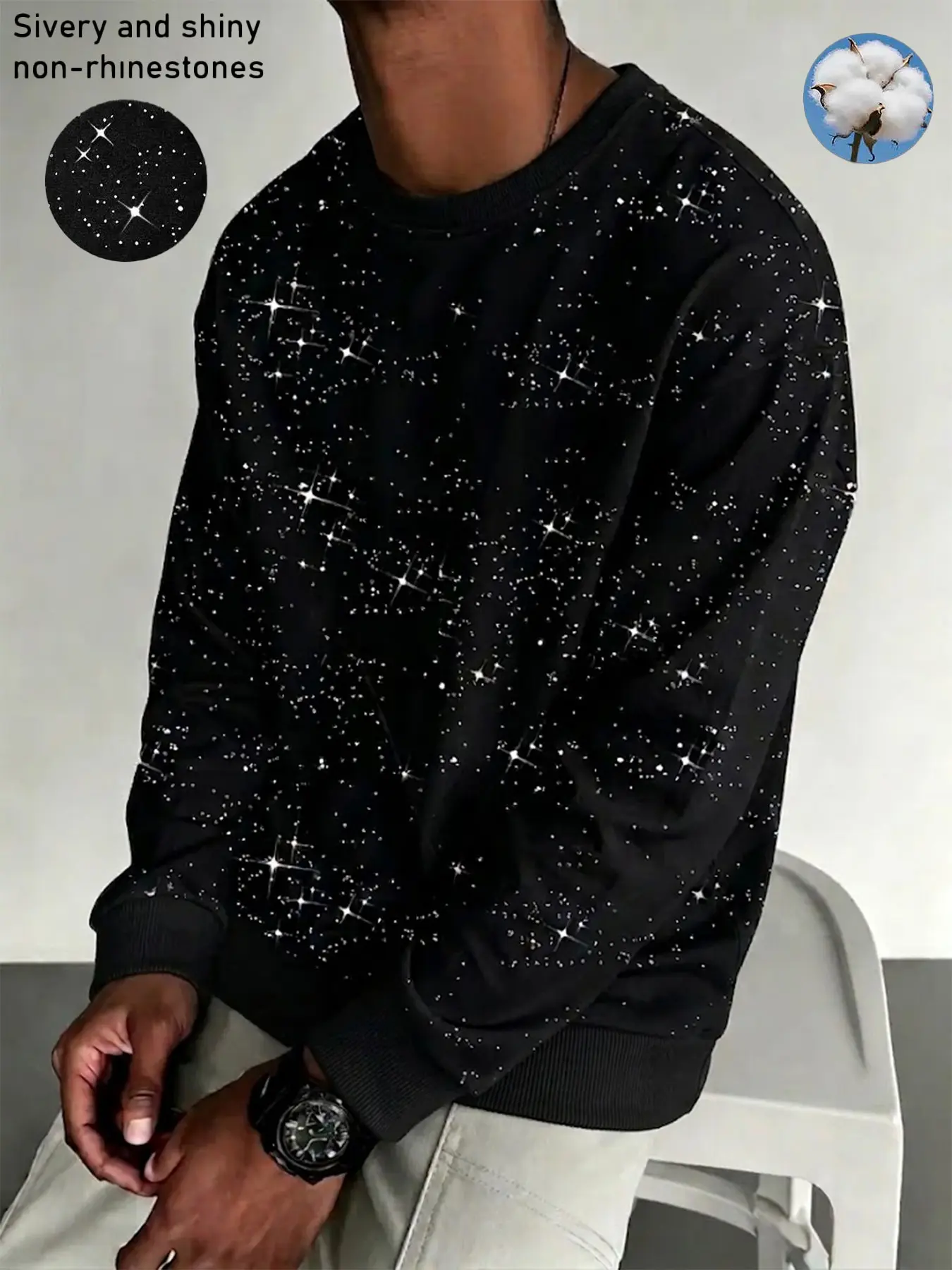 Galaxy Print Round Neck Sweatshirt, Loose Fit Oversize Millennial Style Long Sleeve Top, Perfect for Young Girls, Campus Wear, Street Fashion