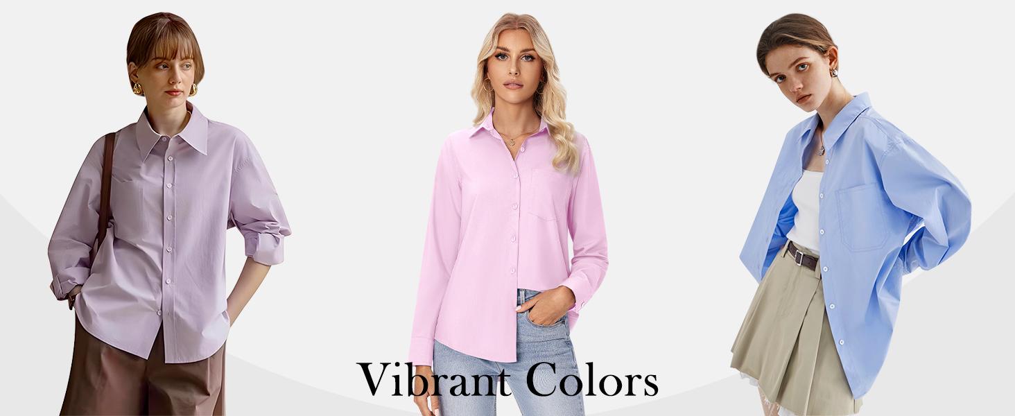 Siliteelon Blouse Casual Soft Lightweight Women's Long Sleeve Breathable All-Season Slim Fit Button Down Shirts