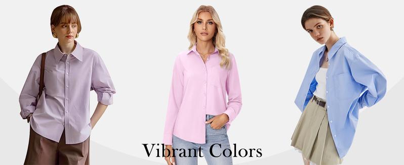 Button Down Shirts for Women Wrinkle Free Long Sleeve Shirts Dress Shirts Work Office Blouse Tops with Pocket