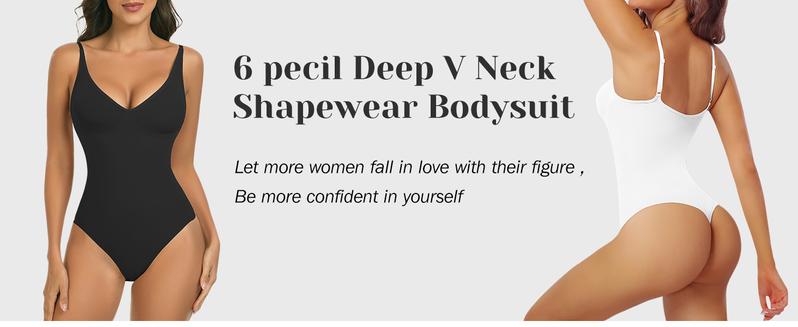 Shapewear Bodysuit Tummy Control Deep V Neck Seamless Thong Body Shaper for Women Basic Compression Soft Womenswear