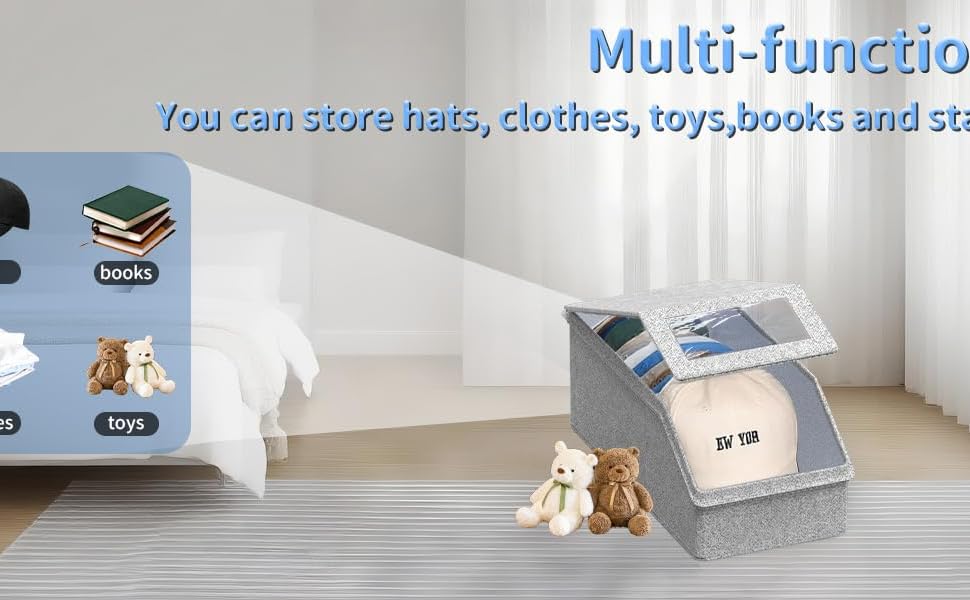 Gray Household Smooth Stackable Hat Storage Box, Closet Storage for Shelf, Holds Up to 12 Baseball Caps, 2-Way Zipper, Reinforced Base, 1 Pack