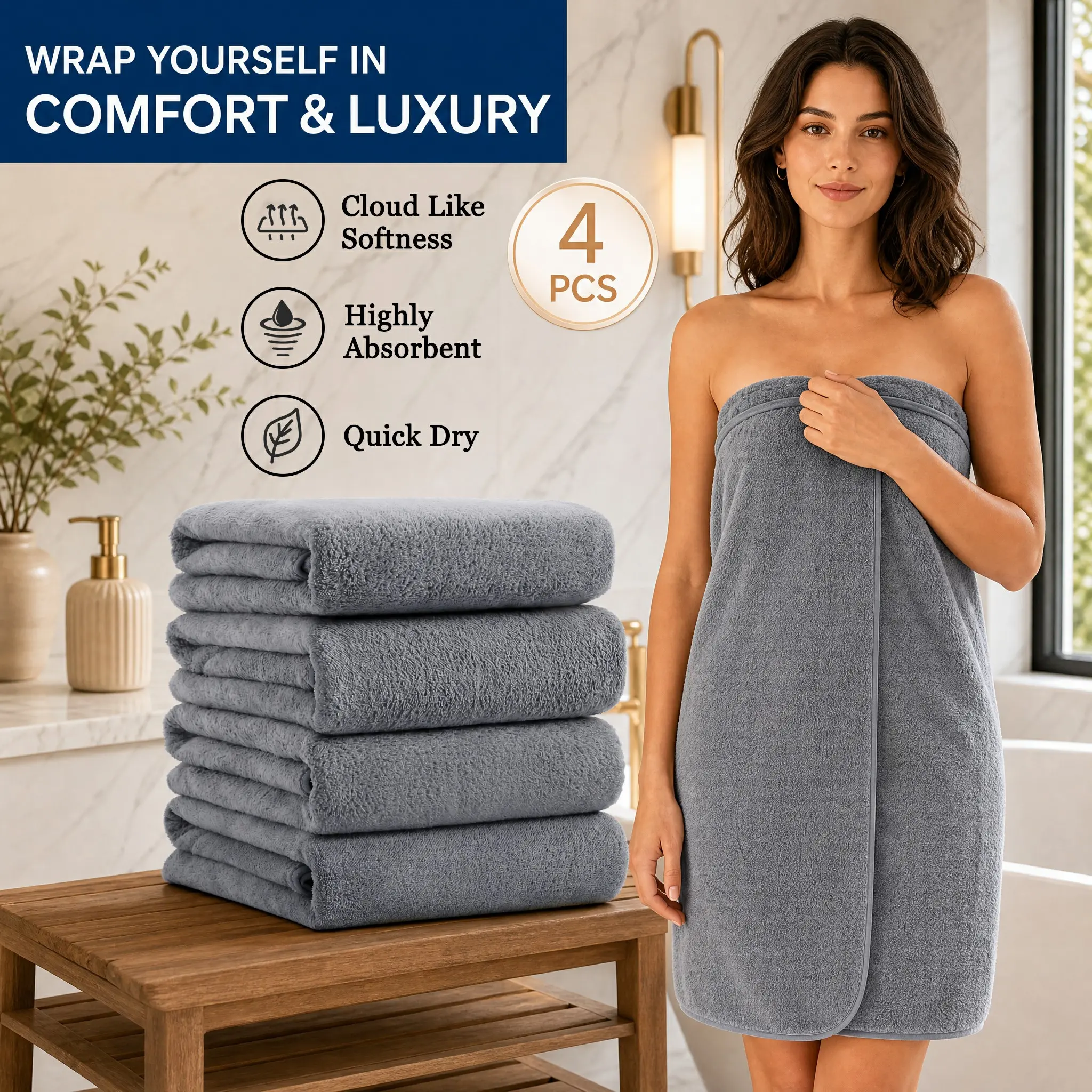 MUXHOMO Bath Towels Set - Ultra Soft 500 GSM Microfiber Bath Towel Set, Quick Dry & Highly Absorbent Bath Sheets, Ideal for Bathroom, Spa, Gym, 27"x54"