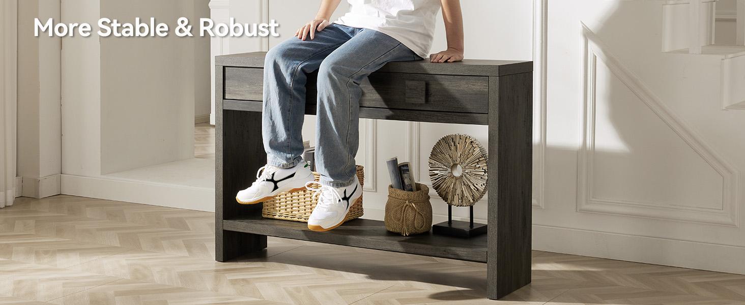 ONBRILL 47" Console Table with Drawers, Narrow Entryway Table with Open Storage Shelves, Mid Century Modern Hallway Accent Tables Behind Couch Table for Living Room【BlackFridayDeal】