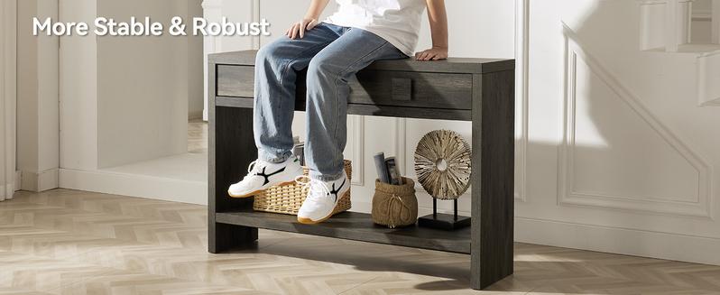 ONBRILL 47" Console Table with Drawers, Narrow Entryway Table with Open Storage Shelves, Mid Century Modern Hallway Accent Tables Behind Couch Table for Living Room【BlackFridayDeal】